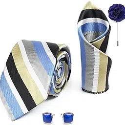 axlon Tie for Men – Plaid Silk Neck Ties Set with Cufflinks Flower Pin, Pocket Square & Black Gift Box, Combo Necktie Sets for Office Wear, Formal Suits & Weddings (0, AXSTRIPM2RX)-picture-44