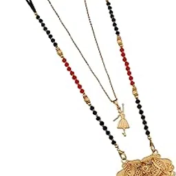 malkyn Women's Gold Plated Peacock Motif Mangalsutra with Enamel Work and Ballerina Pendant Layered Necklace Set, Traditional Black Beaded Indian Wedding Jewelry-MD-075-picture-21