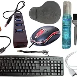 Anjo 8 in 1 Combo of Wired Keyboard, Wired Mouse, Mouse Pad with Gel Wrist Support, USB Hub with Switch, 3 in 1 Cleaning Kit 100ml, OTG Micro & C to A Type, USB Extension Cable A 1.5m-picture-57