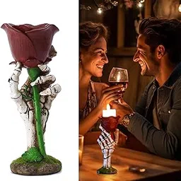 ZIBUYU® Gothic Halloween Candle Holder Skeleton Hand Holding Rose Tealight Stand for Home Decor Romantic Skeleton Candle Stands Decorative Centerpiece Best Gift for Halloween Party Décor-image-8