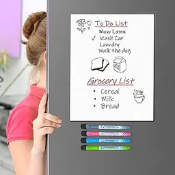 HOTMELT® Magnetic Plain White Planner Sheet Size 23x30cm for Metal Surface, Almira, Fridge, Dry Erase Planning Magnetic Sheet Pack of 1 with 4 Pieces of Multicolour Markers-image-0