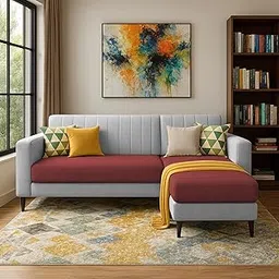 GRAPEWOOD Wayne RHS 4 Seater L Shape Sofa Set for Living Room (Maroon Grey Colour) Premium Fabric Sofa Set for Living Room-picture-17