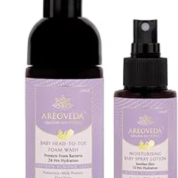 AreoVeda Baby Wash & Lotion Combo With Pentavitin & Canadian Willowherb I 24 Hrs Hydration | Soothes Baby Acne I Safe For Babies From Day 1 I Lab Tested, ECOCERT Certified, EWG Verified-image-1
