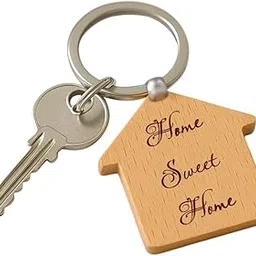 Home Sweet Home Wood Keychain for Men and Women, New House Keyring, Housewarming Gifts Key Chain Real Estate Gifts Buying and Selling Keychain (Beige)-image-2