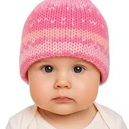 gulfam Handmade Crochet Kids Winter Hat Woolen Beanie for New Born Unisex Baby | Warm Knitted Winter Cap | Cute Hat for Infant Pink 0-3 Months-picture-20