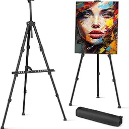 Portable Lightweight Tripod Easel for Professional Artists, Display Easel Stand with Adjustable Height for Painting, Display and Advertisement Purposes - 5FT(Holds Canvas up to 1 kg) (Metal Easel Stand Black)-picture-45