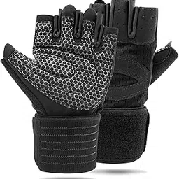 NewDoar Workout Gloves with Wrist Wrap Support Fingerless Gloves Weight Lifting Gloves for Fitness Exercise Weightlifting for Men Women Gym Accessories-M-picture-36