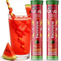 DIET GEAR Electrolyte | Zero Sugar, Zero Caffeine | 7 essential electrolytes + Vitamin C | For Pre & Post Workout | Pack of 2 | 2 * 20 servings, Watermelon Flavor-picture-29