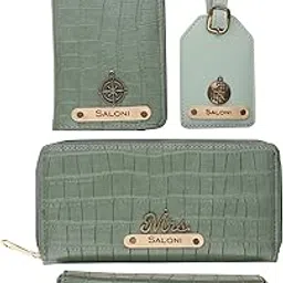 Personalized Name & Charm Self- Leather Wallet Gift Set for Women (MintGreen) | Customise Travel Accesories Gifts for Women-image-26