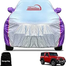 Autocozen All Weather Protection Car Cover for Mahindra Thar Waterproof Car Cover with Mirror & Anteena Packets, Purple with Silver Color-picture-28