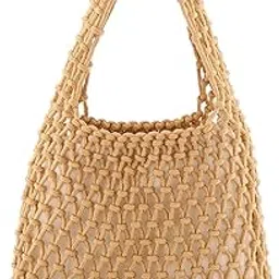 Handmade Cotton Beige Rope Crochet Bag Hollow Bag Beige beach Bag, Macrame Beach Bag, Summer Bag Women's Shoulder Bag Casual Color: Beige-image-67
