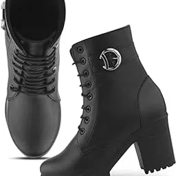 Froh Feet Women's Lace-Up Platform Block Heel Boots with Side Buckle | Stylish, Comfortable & Durable Fashion Boots for All-Day-image-9