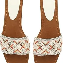 rajasthan craft Women's Beautiful Embroidered Suede Design PVC Sole Open Back Flats Slippers-picture-20