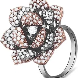 tanaira Rose Gold Plated Black Spinner Movable Rose American Diamond Ring for Women and girls| Rose Flower Design |Rose Shape Fingur ring | Oversized Cocktail Ring for Girls-picture-34