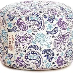 Style Homez Round Cotton Canvas Paisley Printed Bean Bag Ottoman Stool Large Cover Only, Blue Color-picture-12