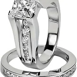 bling queen Women's Silver Plated Princess Cut Ring With Cubic Zirconia-picture-11