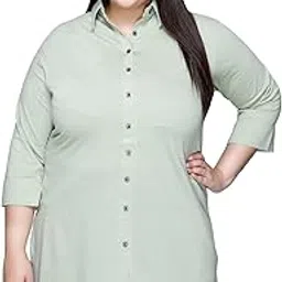 in love Women's Cotton Plus Size Office Wear Longline Solid Casual Shirt-picture-15
