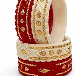 tanvi j Traditional Bengali Sonar Kadam Bangles, Red and White with Gold-Plated Patterns, Wedding and Festival Wear image 1