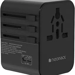 Neopack World Traveller Plus Adapter 25W with India Plug, 2 X USB-C PD + 1 X USB-A Pots, All in One Worldwide for USA, EU, UK, AUS (Black)-picture-39