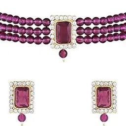 i jewels Gold Plated Traditional Stone Pearl Choker Necklace Jewellery Set For Women-picture-34