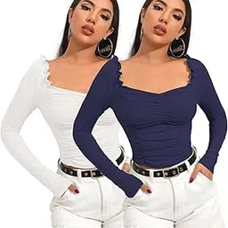 shasmi Women's & Girl's Full Sleeve, Sweat Hear Neck, Frill Trim Ruched Crop Top for Women, Tops, T-Shirts for Girls (TOP 71)-picture-41