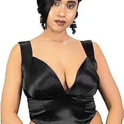 figure's designer Women's Sweetheart Neck Satin Deep V Neck Readymade Corset Saree Blouse C1-picture-62