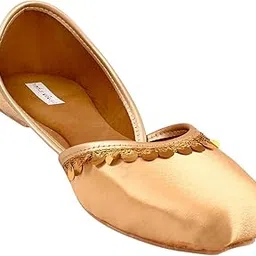 Women's Staylish Gold Lace Work Jutti Mojaris Traditional Footwear Bellies for Women and Girls-image-24