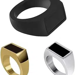 SONI DESIGNS Gift For Boys And Men Style Silver, Black And Gold Finger Ring | Trending Titanium Ring For Boys And Men (Pack of 3)-picture-32
