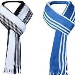 Stylish Warm Winter Wear Acrylic Woolen lightweight Checkered Stripped Woollen Muffler/Scarf//Stole/Shawl For Men & Women| Boy's and Girl's Combo Pack (White & Blue)(MG-M0SR-LYFU_bzr)-image-49