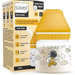 Tütots Baby Feeding Bottle - Instinct AntiColic Wide Neck 125 ml - BPA Free with Turbo Vent Nipple - Grey - Ideal Feeding Bottle for Newborns and Milk - Baby Bottle for 6-12 Months - Infant Essentials-image-0
