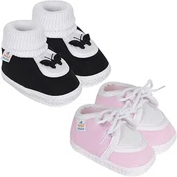 neska moda 6 To 12 Months Baby Boys & Baby Girls Cotton Lace Shoes/Booties (Baby Pink,Black) -SK126andBT9-picture-44
