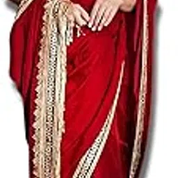 wonaari Premium Kumkum Red 9000 Velvet Saree with Lavender Embroidered Border & Fancy Glass Pipe Lace | Wedding, Party & Occasion Wear Saree with Unstitched Velvet Blouse-picture-16