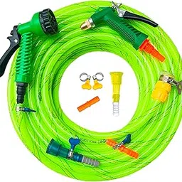 Mashki 1/2 Inch 3-Layered Braided Water Hose Pipe with Water Sprayer, Tap Connector & Clamps for Gardening, Car Washing, Home Use Etc (10 Meter)-image-1