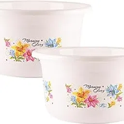 Kuber Industries Pack of 2 Tub for Bathroom | Bath Tub of Bathing & Washing | Bathtub for Baby | Flower Print Plastic Water Tub | 25 LTR | White-picture-21