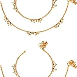 aanyacentric 2 Pair Gold Plated Anklet Accessories for Women Girls-picture-33