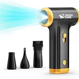 Smiling Shark Compressed Air Duster, JF-01 Brushless Motor Stepless Speed 130000RPM 5Kpa Rechargeable Cordless Electric Air Blower with LED Light for PC Cleaning/Keyboard/Car/Camping, (Black)-picture-31