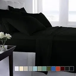 BEVI 100% Cotton 300 TC Elastic Fitted Solid Single Queen Size Bedsheet for Single Bed Size (36x78x8) Cm and Pillow Cover Size (18x28) (Single, Slate Black)-picture-38