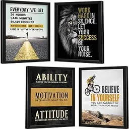 Chaka Chaundh - Motivational Everyday we getQuote Frames - Inspirational Wall Art Quotes for OFFICE, STUDENT, STUDY ROOM - Work Hard, Believe in yourself, Ability (14 X 11 Inches - Set of 4)-picture-13