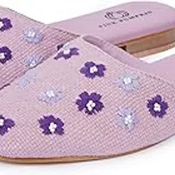 pink pumpkin Women Hand Embroidered Mules | Floral Thread Work - Stylish Mojari Juti, Ethnic Traditional Flats for Women-picture-23
