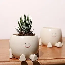 Craftribal Cute Trendy Ceramic Face Sitting Planter Pot |Size 5.5 inches|Beige| (Pack of 1)|Planter Pot for Succulents Home Office Indoor & Outdoor|Modern Handmade Planter-picture-10