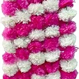 SESONBY Set of 5 Genga Ladi Marigold Flowers Strings Genda Phool Artificial Flowers for Decoration Diwali Decoration Mix Pink White-picture-17