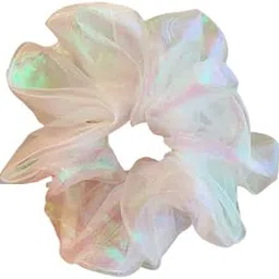 Shiny Sheer Holographic Scrunchie Reflective Cloud Scrunchie Organza Knotted Scrunchies Glossy Hair Bands Ties (White)-picture-34