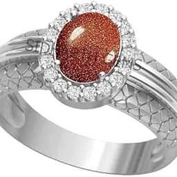 akshita gems Certified Sunstone Sunsitara Silver Plated Ring Panchdhatu Natural Sunstone Sunsitara Gemstone Ring Anguthi for Astrological Purpose for Men and Women 4.00 Carat image 1