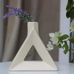 Modern Triangle Ceramic Flower Vase | Minimalist Handmade Decorative Pot for Living Room, Office & Table Décor – White-image-41