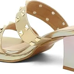 bruno manetti Women's Slipon Back Open Square Toe Upper Gold Stone Comfort Heels-picture-34
