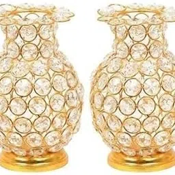 Metal Flower vase for Home Deco and Living Room Vintage Deco Antique Deco for Home Deco Free Artificial Flower of Metal Leaves (6 Inch Height), Gold-image-42