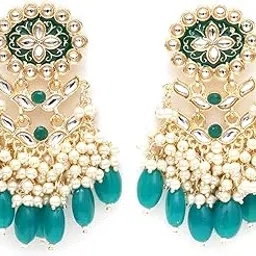 karatcart Gold Plated Kundan Studded Green Meena and Tumble Dangler Earrings for Women-picture-54