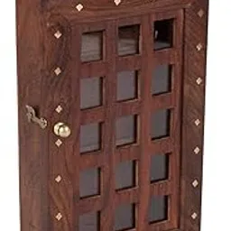 R.M ENTERPRISES Wooden Key Holder Cabinet with Glass Panes, Decorative Carvings, 15 x 30 cm-picture-17