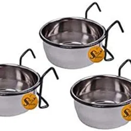 Sage Square Rustproof Stainless Steel Cage Food, Seed, Water Feeder Cum Bowl with Holder clamp for Birds (225ml) (Set of 3)-picture-13