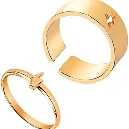 m men style Trendy Fancy Fashion Design Gold Stainless Steel Couple Finger Adjustable Ring Set for Unisex-picture-31